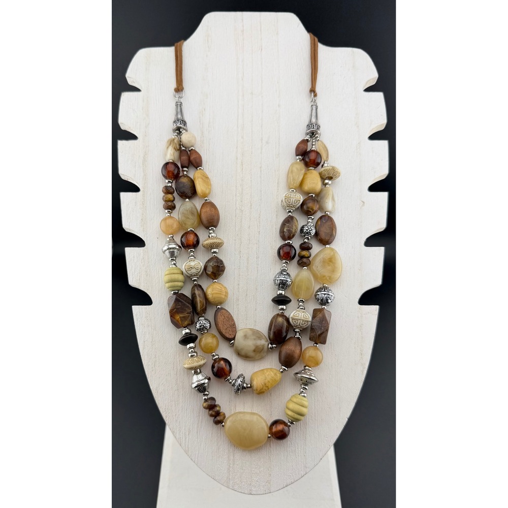 Premier Designs Sundance Necklace Brown Multi-Strand Chunky Earth Tone Layered